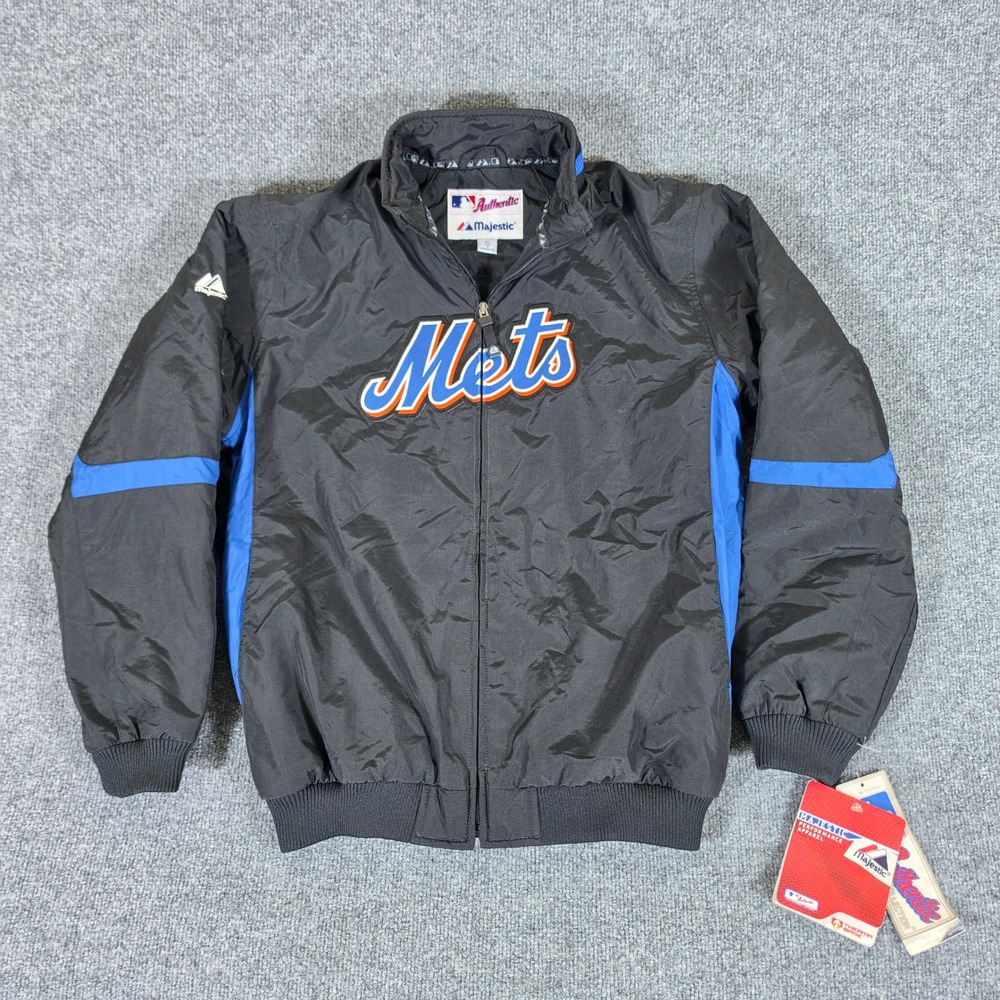 NWT Early 2000s NY Mets Majestic Youth XL Windbreaker Jacket Black/Blue MLB Y2K